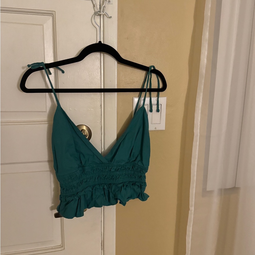 Teal Sleeveless Ruffle Top